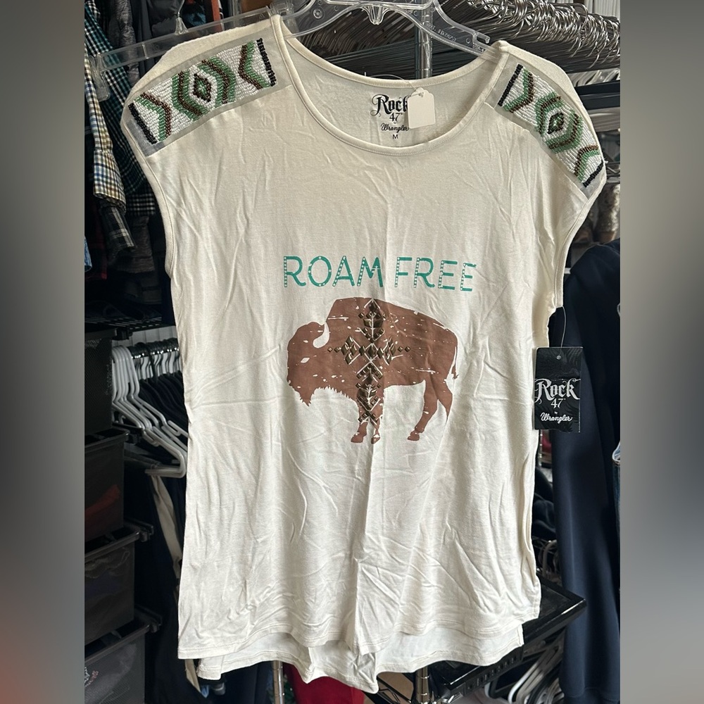 Rock 47 'Roam Free' Cream Buffalo Print Women's Top